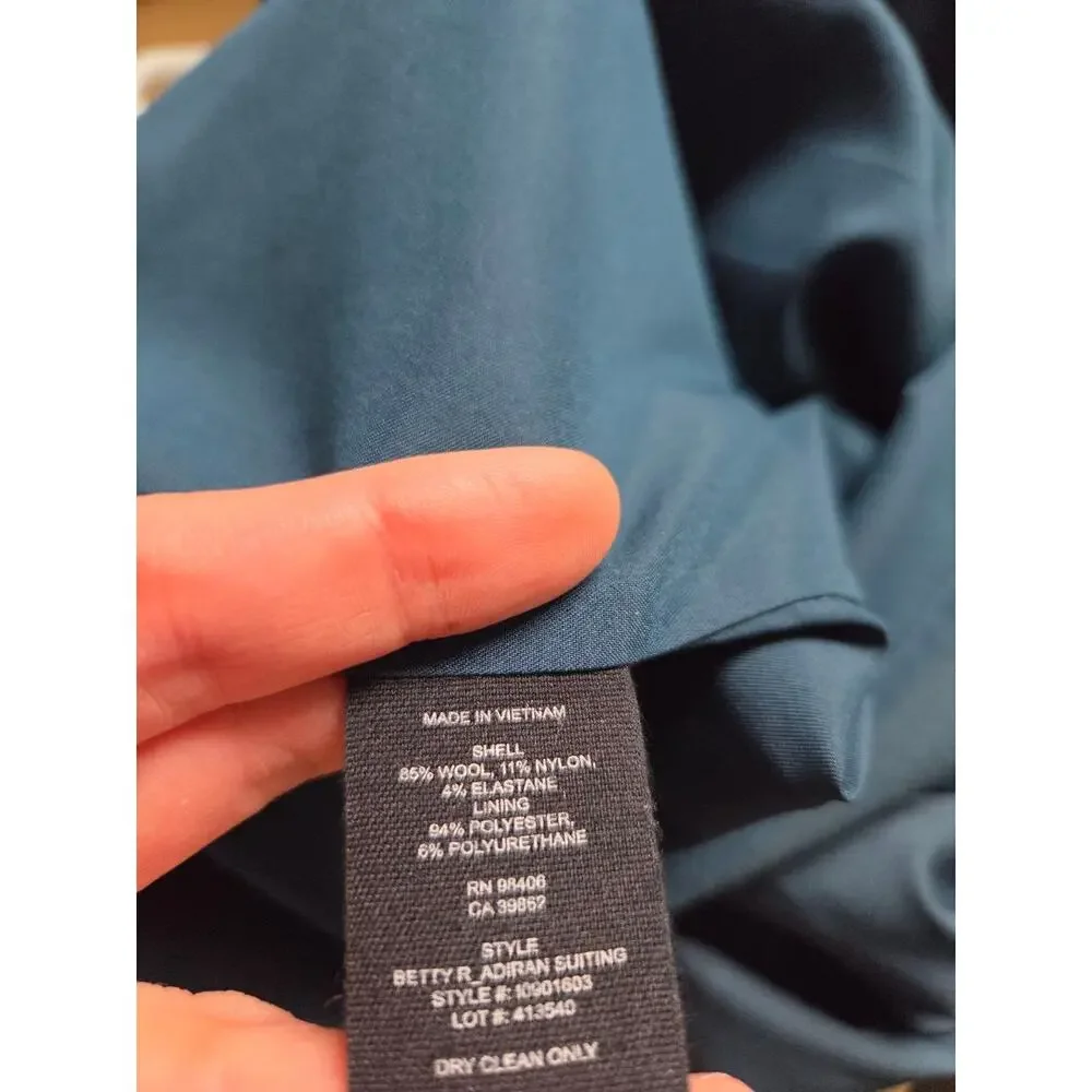 Theory Betty Dress 6 Blue Deep Teal Wool Blend Short Sleeves Sheath Career - Picture 13 of 14